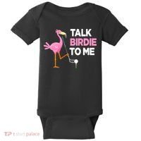 Flamingo Playing Golf Talk Birdie To Me Pun Funny Baby Bodysuit thumb 0