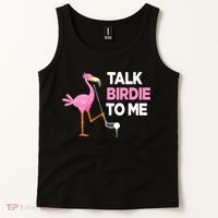 Flamingo Playing Golf Talk Birdie To Me Pun Funny Tank Top thumb 2
