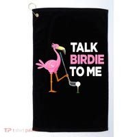 Flamingo Playing Golf Talk Birdie To Me Pun Funny Golf Towel thumb 0