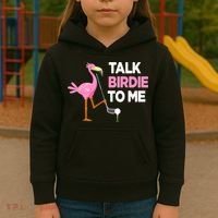 Flamingo Playing Golf Talk Birdie To Me Pun Funny Kids Hoodie thumb 3