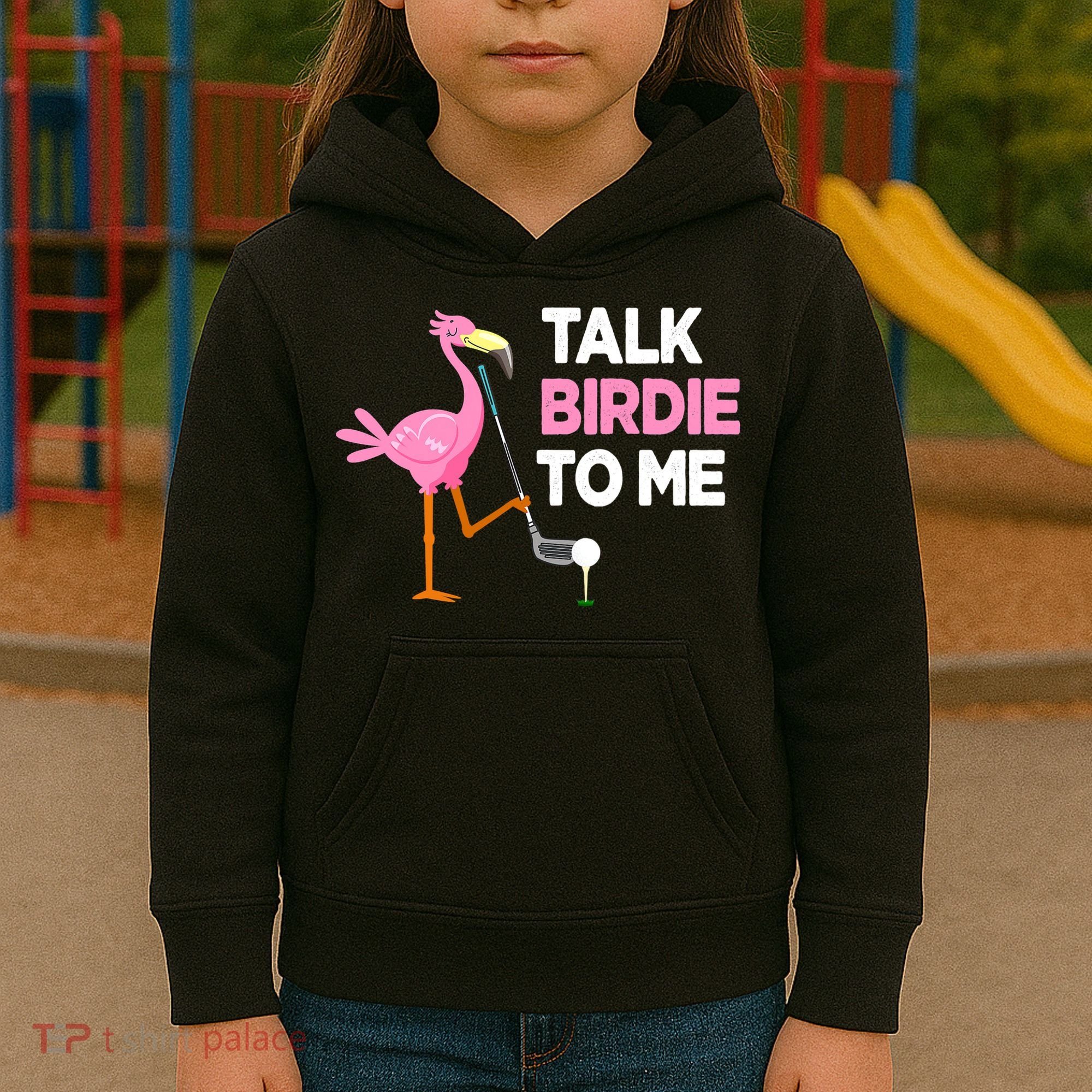 Flamingo Playing Golf Talk Birdie To Me Pun Funny Kids Hoodie