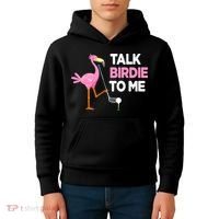 Flamingo Playing Golf Talk Birdie To Me Pun Funny Kids Hoodie thumb 4