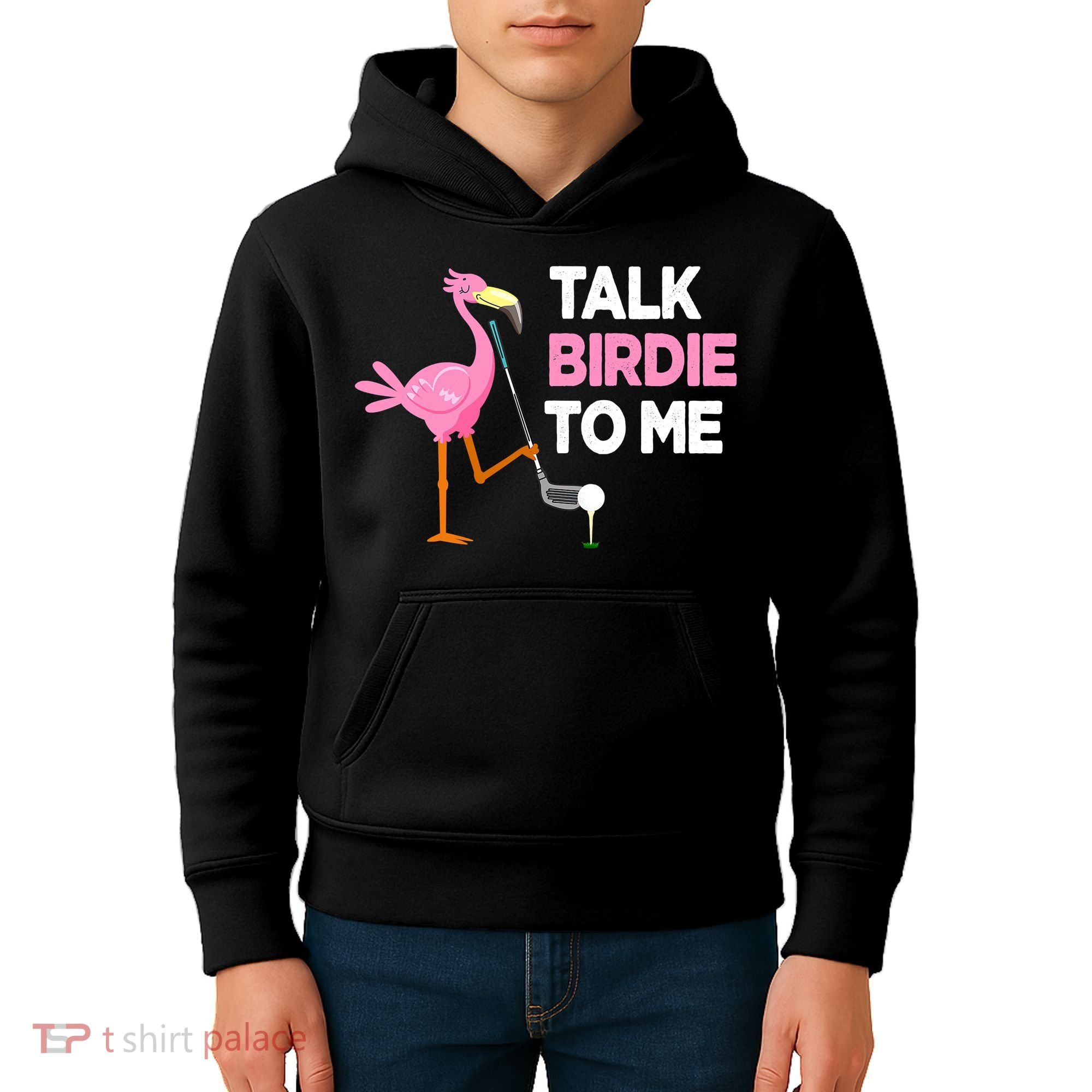 Flamingo Playing Golf Talk Birdie To Me Pun Funny Kids Hoodie