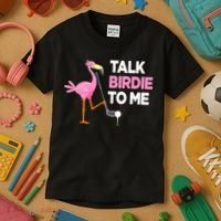 Flamingo Playing Golf Talk Birdie To Me Pun Funny Kids T-Shirt thumb 3
