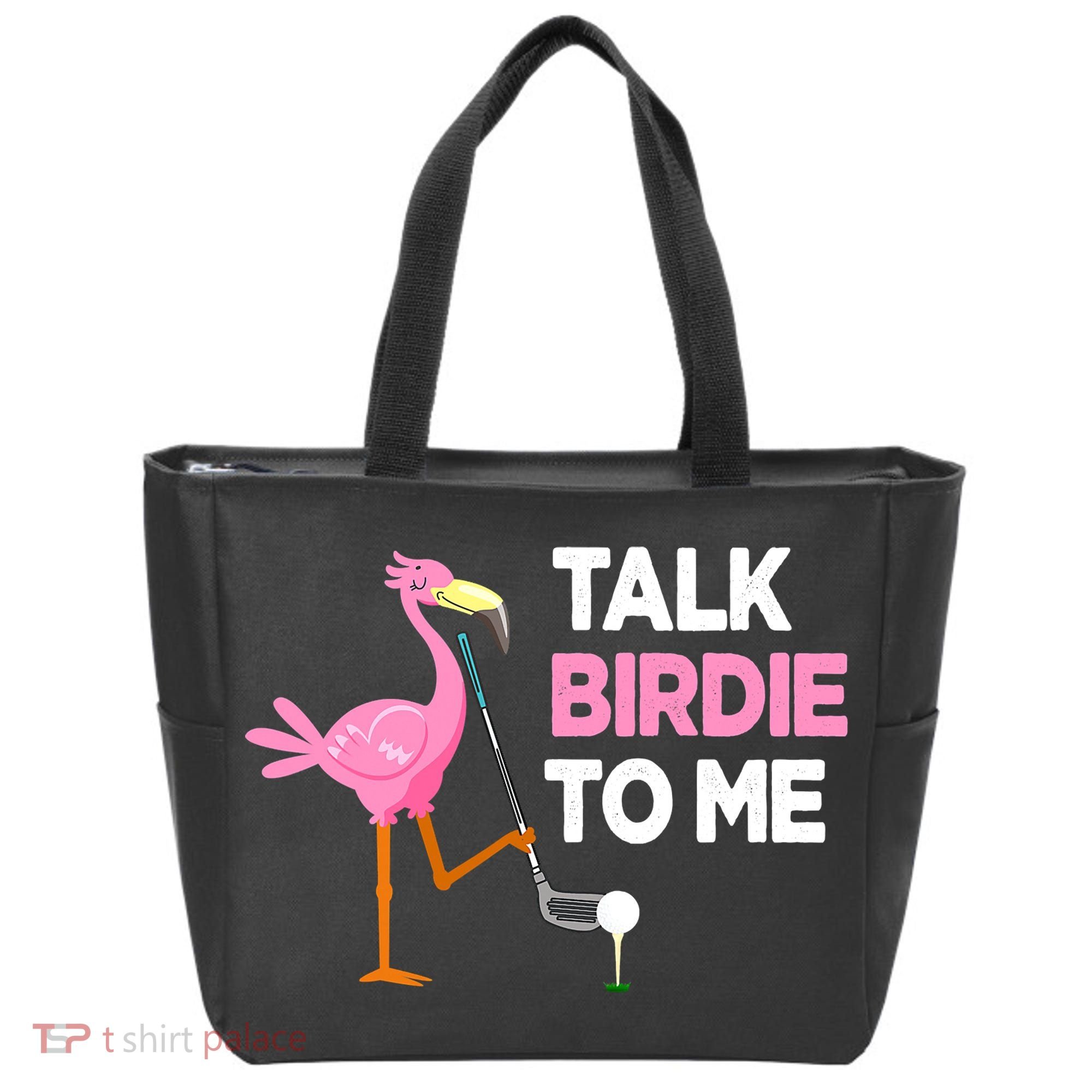 Flamingo Playing Golf Talk Birdie To Me Pun Funny Tote Bag