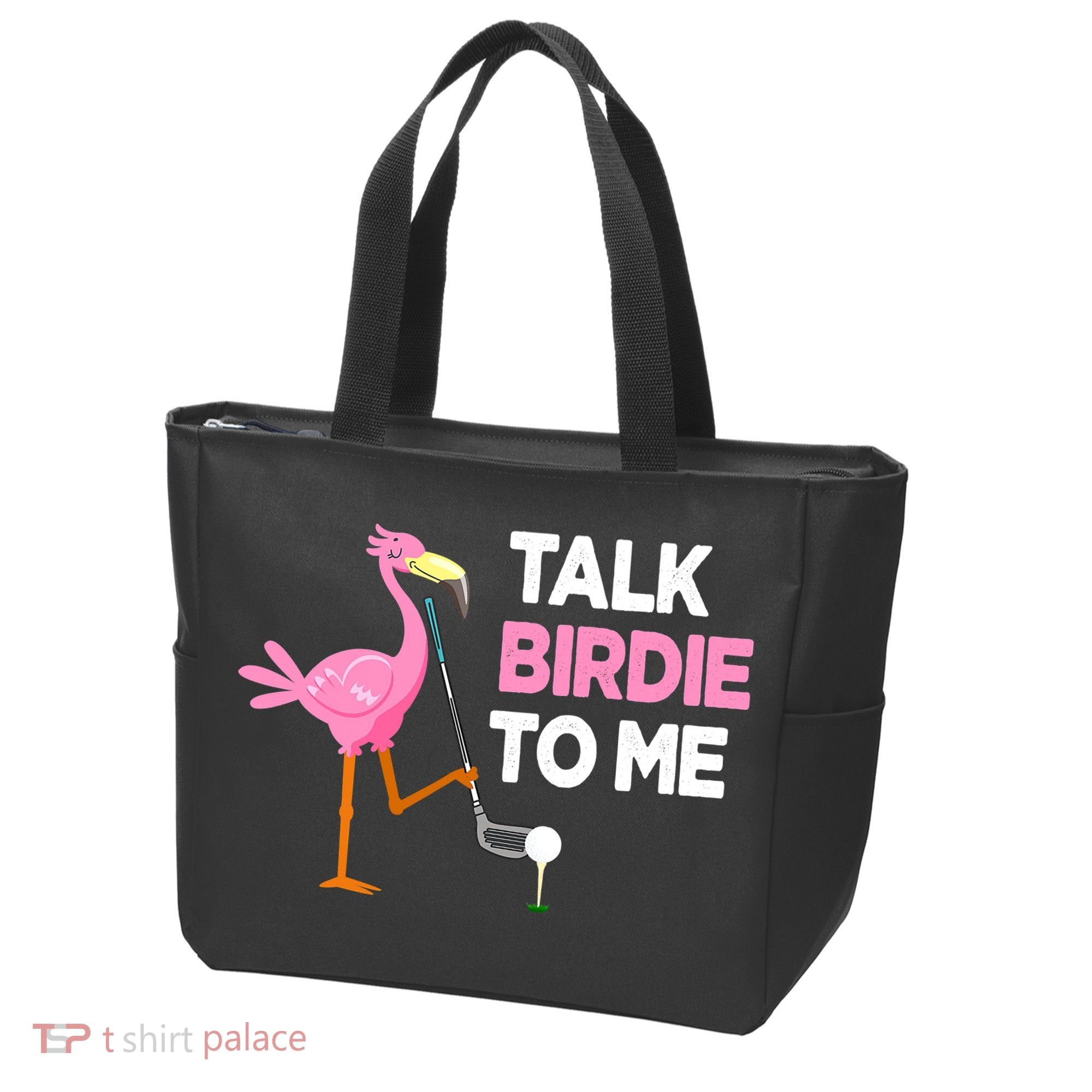 Flamingo Playing Golf Talk Birdie To Me Pun Funny Tote Bag