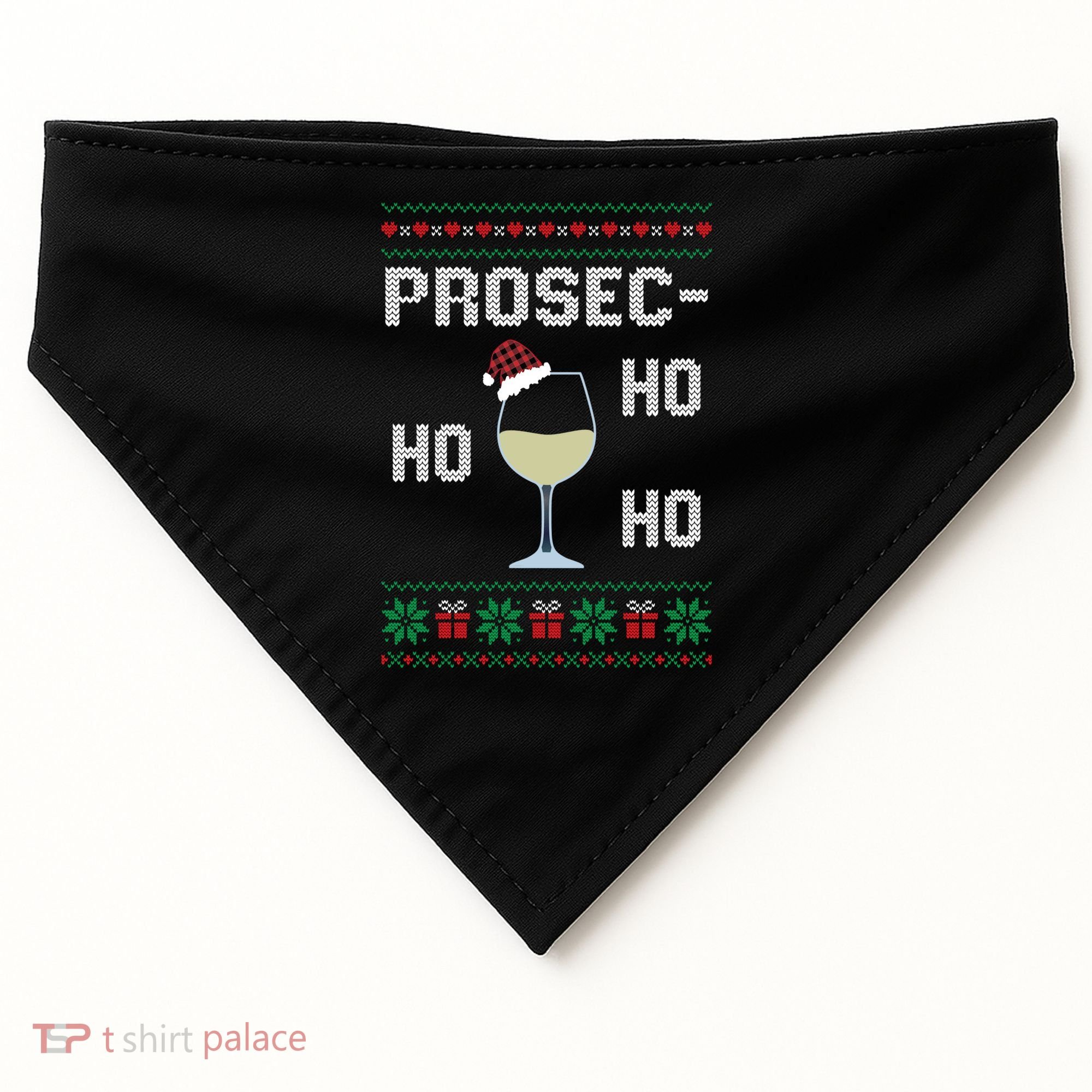 Funny Prosec Ho Ho Ho Christmas Prosecco Santa Hat Wine Gift USA-Made Doggie Bandana