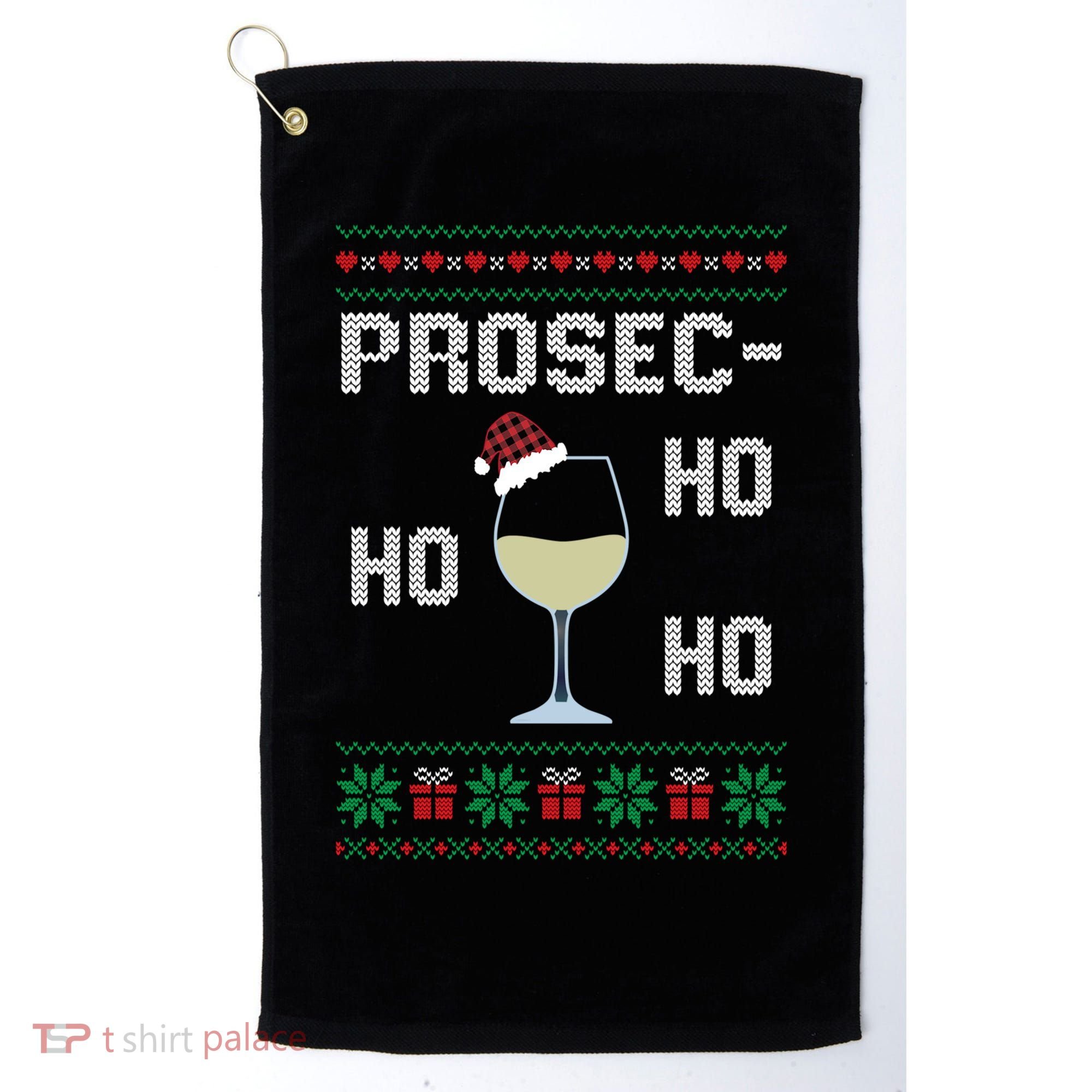 Funny Prosec Ho Ho Ho Christmas Prosecco Santa Hat Wine Gift Golf Towel