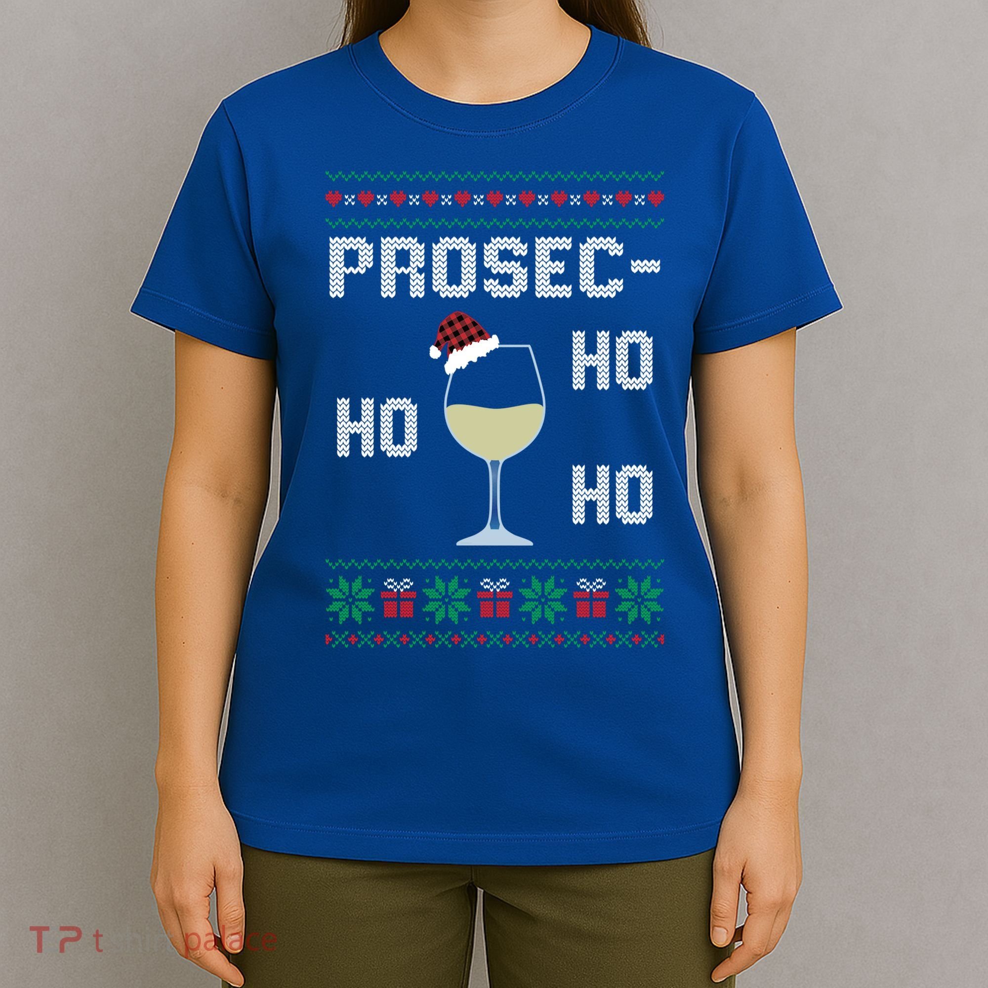 Funny Prosec Ho Ho Ho Christmas Prosecco Santa Hat Wine Gift T-Shirt