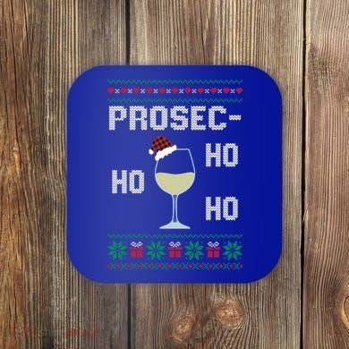 Funny Prosec Ho Ho Ho Christmas Prosecco Santa Hat Wine Gift Coaster