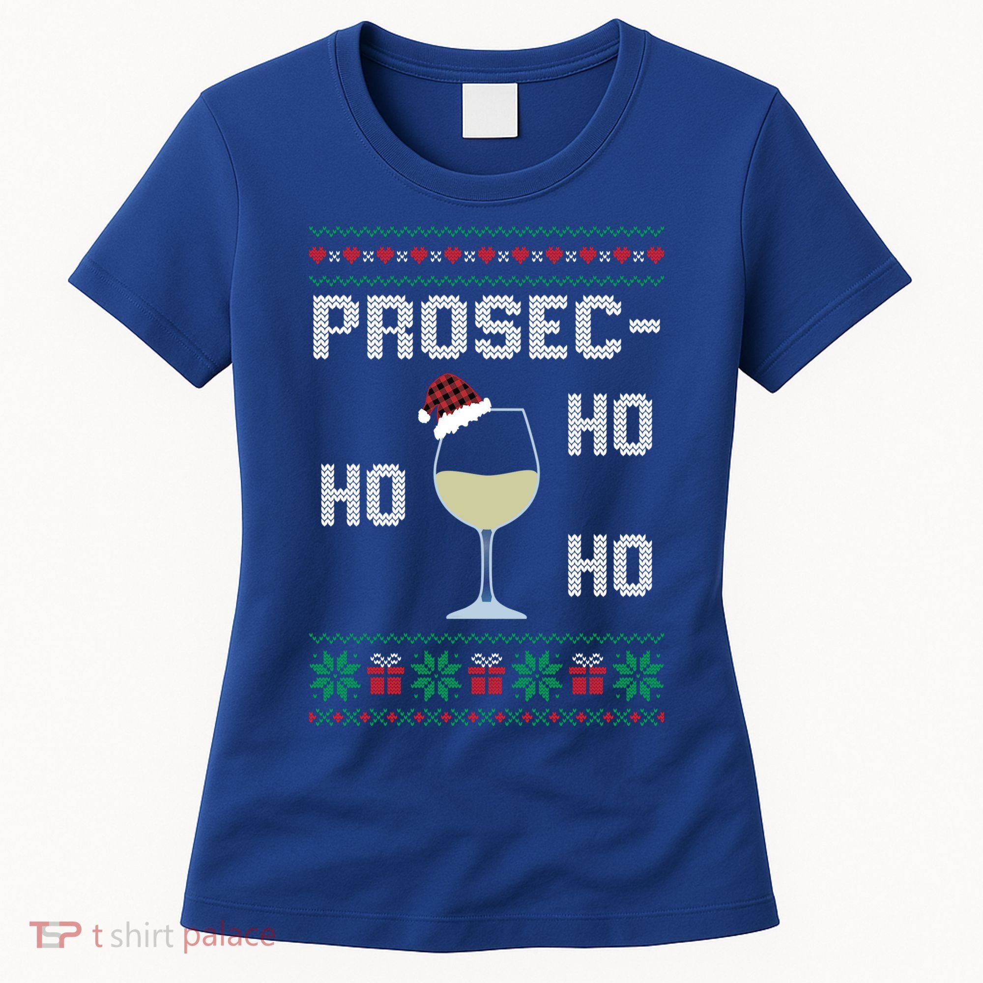 Funny Prosec Ho Ho Ho Christmas Prosecco Santa Hat Wine Gift Women's T-Shirt
