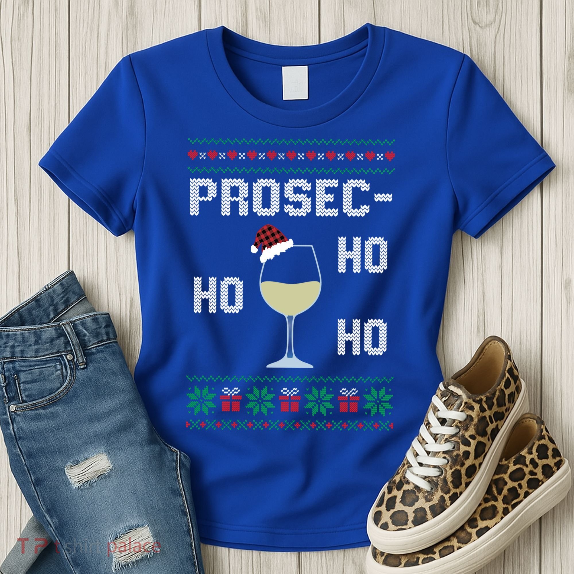 Funny Prosec Ho Ho Ho Christmas Prosecco Santa Hat Wine Gift Women's T-Shirt