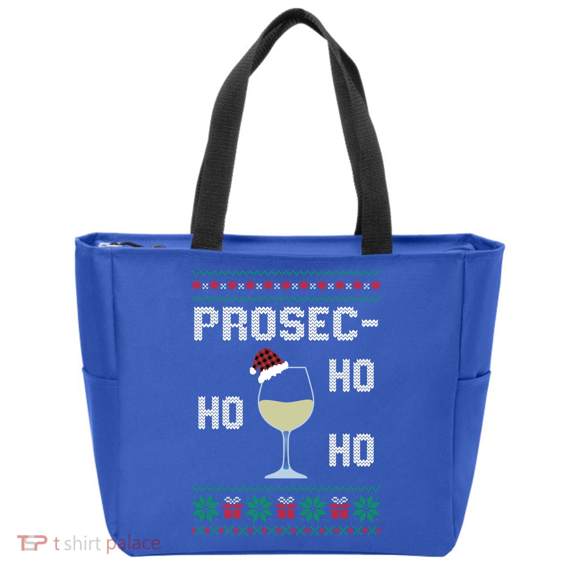Funny Prosec Ho Ho Ho Christmas Prosecco Santa Hat Wine Gift Tote Bag
