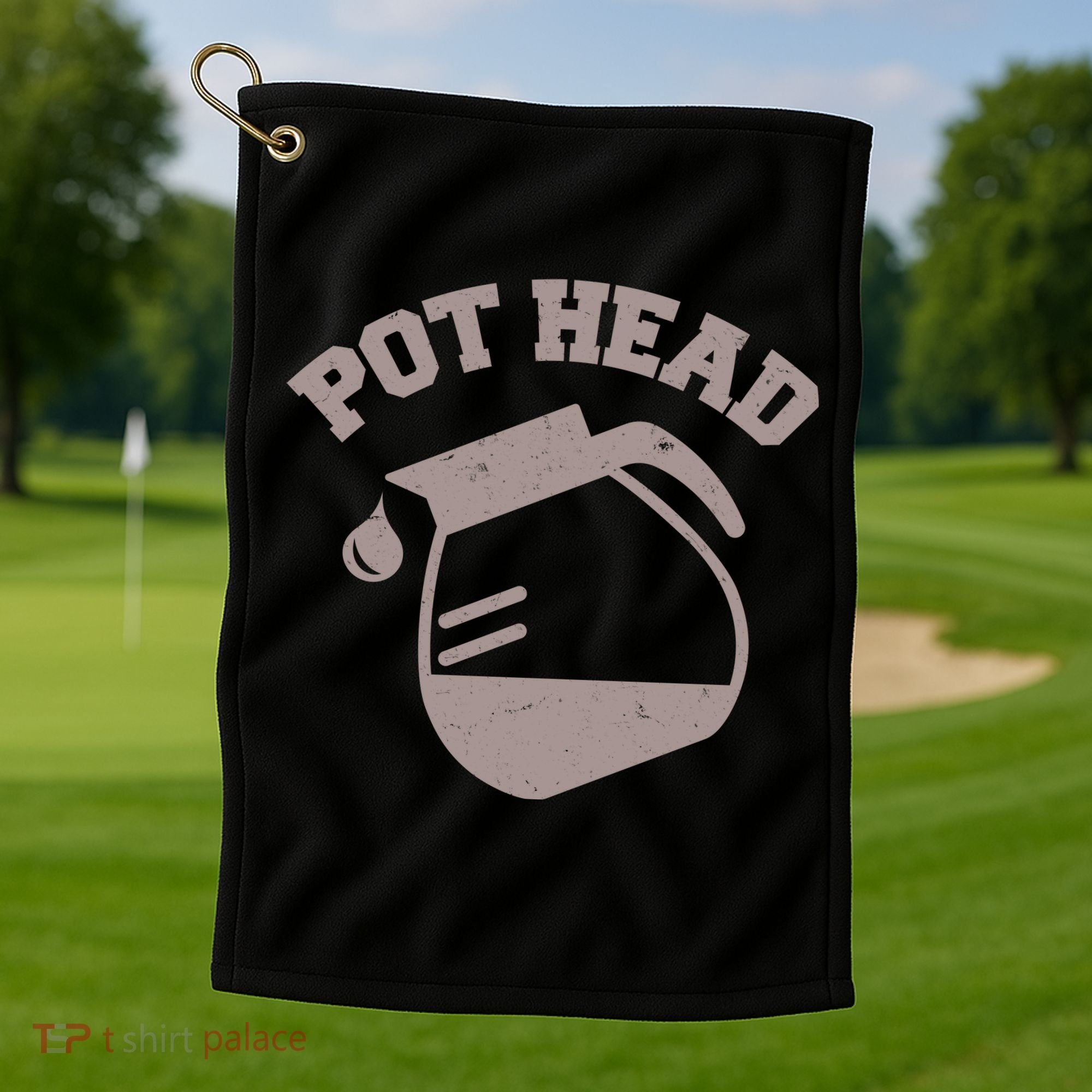 Funny Pot Head Coffee Lover Golf Towel