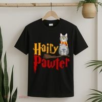 FUNNY Pun Hairy Pawter TShirt Wizard Gift For Cat Lovers T-Shirt thumb 2