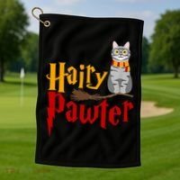 FUNNY Pun Hairy Pawter TShirt Wizard Gift For Cat Lovers Golf Towel thumb 1