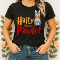 FUNNY Pun Hairy Pawter TShirt Wizard Gift For Cat Lovers Women's T-Shirt thumb 2
