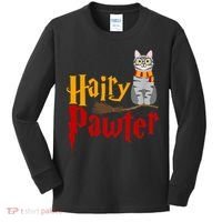 FUNNY Pun Hairy Pawter TShirt Wizard Gift For Cat Lovers Kids Long Sleeve Shirt thumb 0