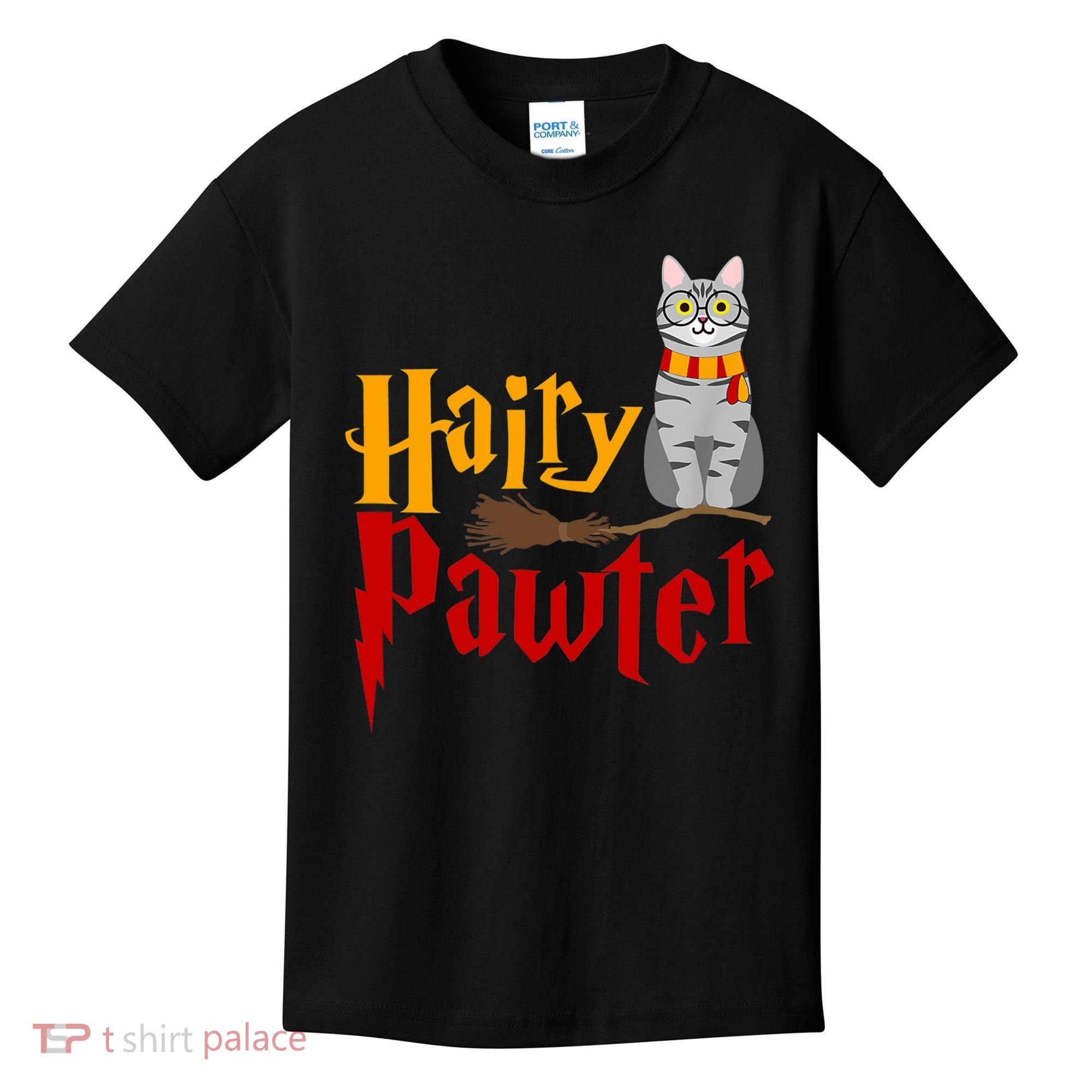 FUNNY Pun Hairy Pawter TShirt Wizard Gift For Cat Lovers Kids T-Shirt