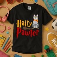 FUNNY Pun Hairy Pawter TShirt Wizard Gift For Cat Lovers Kids T-Shirt thumb 3
