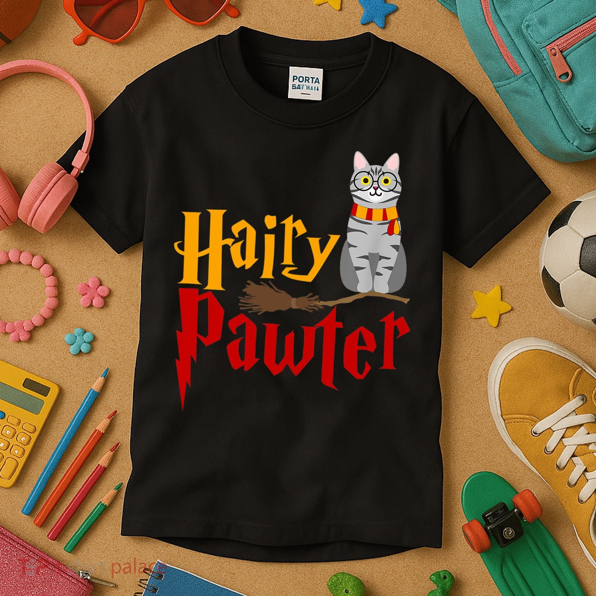 FUNNY Pun Hairy Pawter TShirt Wizard Gift For Cat Lovers Kids T-Shirt