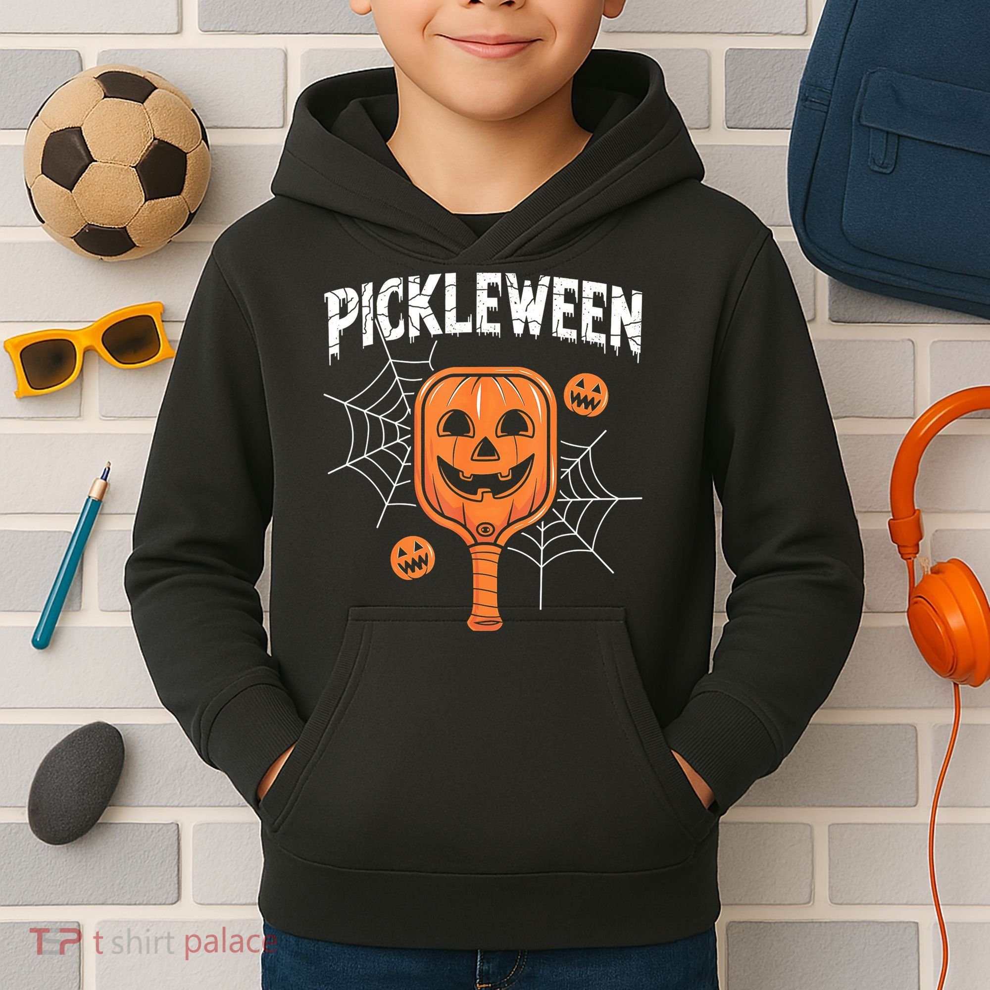 Funny Pickleween Halloween Pickleball Players Gift Kids Hoodie