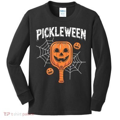 Funny Pickleween Halloween Pickleball Players Gift Kids Long Sleeve Shirt