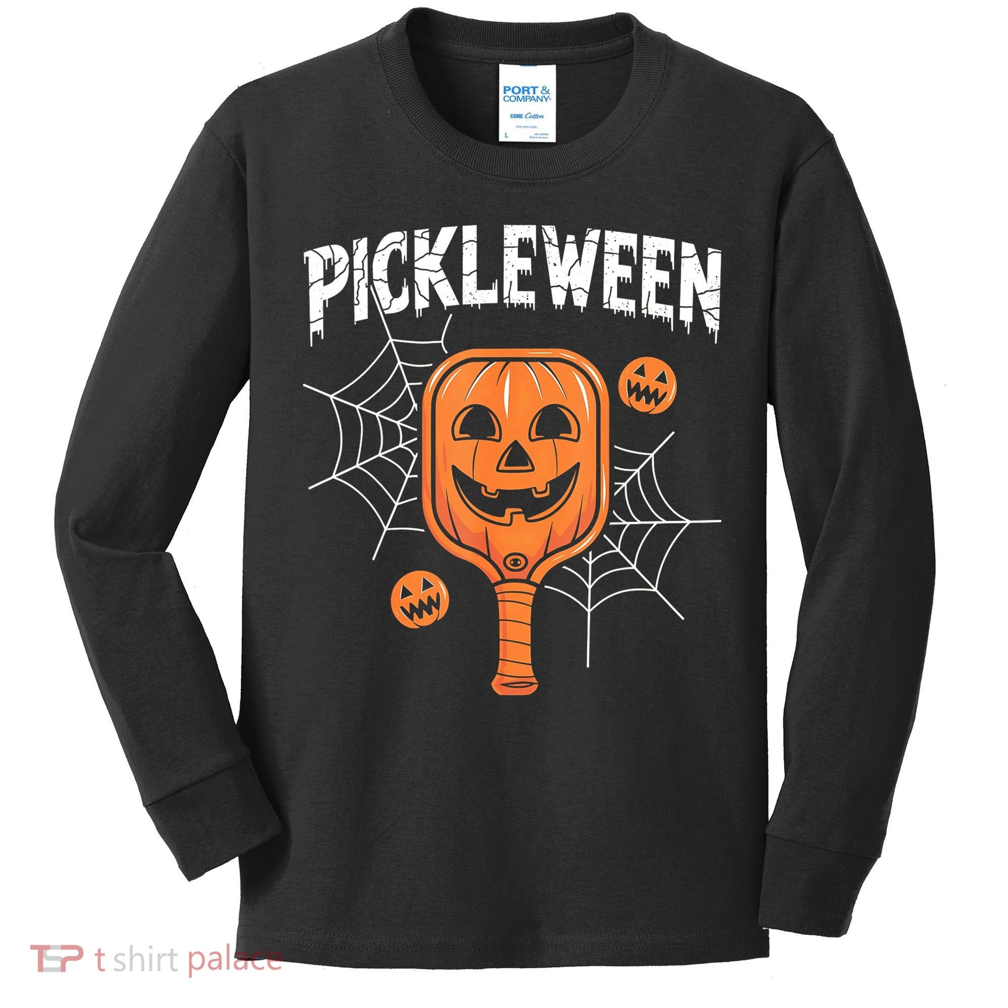 Funny Pickleween Halloween Pickleball Players Gift Kids Long Sleeve Shirt