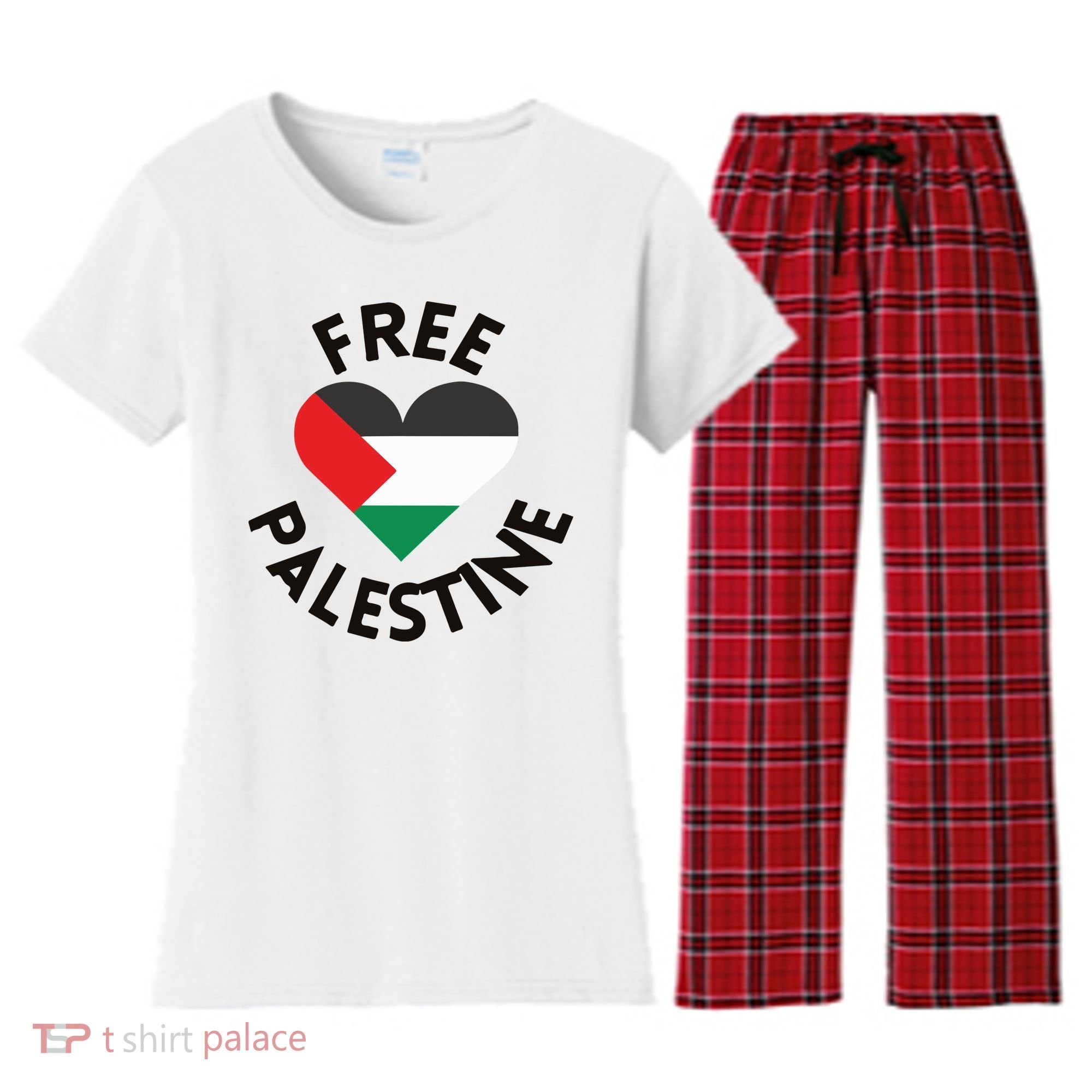 Free Palestine Heart Support Palestine Women's Flannel Pajama Set