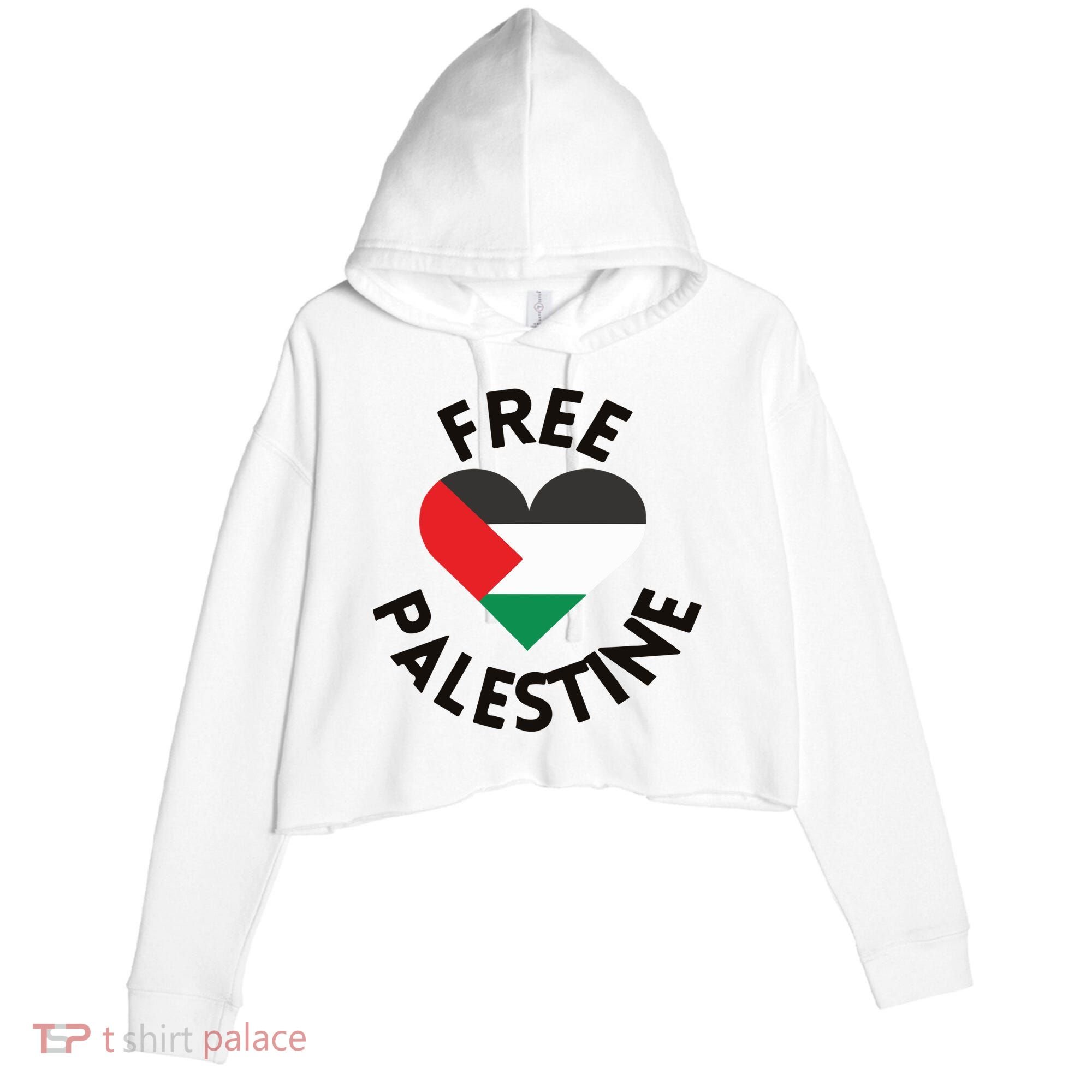 Free Palestine Heart Support Palestine Crop Fleece Hoodie