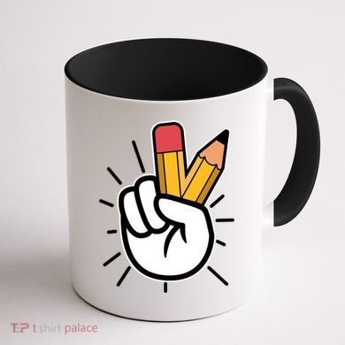 Funny Peace Hand With Pencil Fingers Coffee Mug back