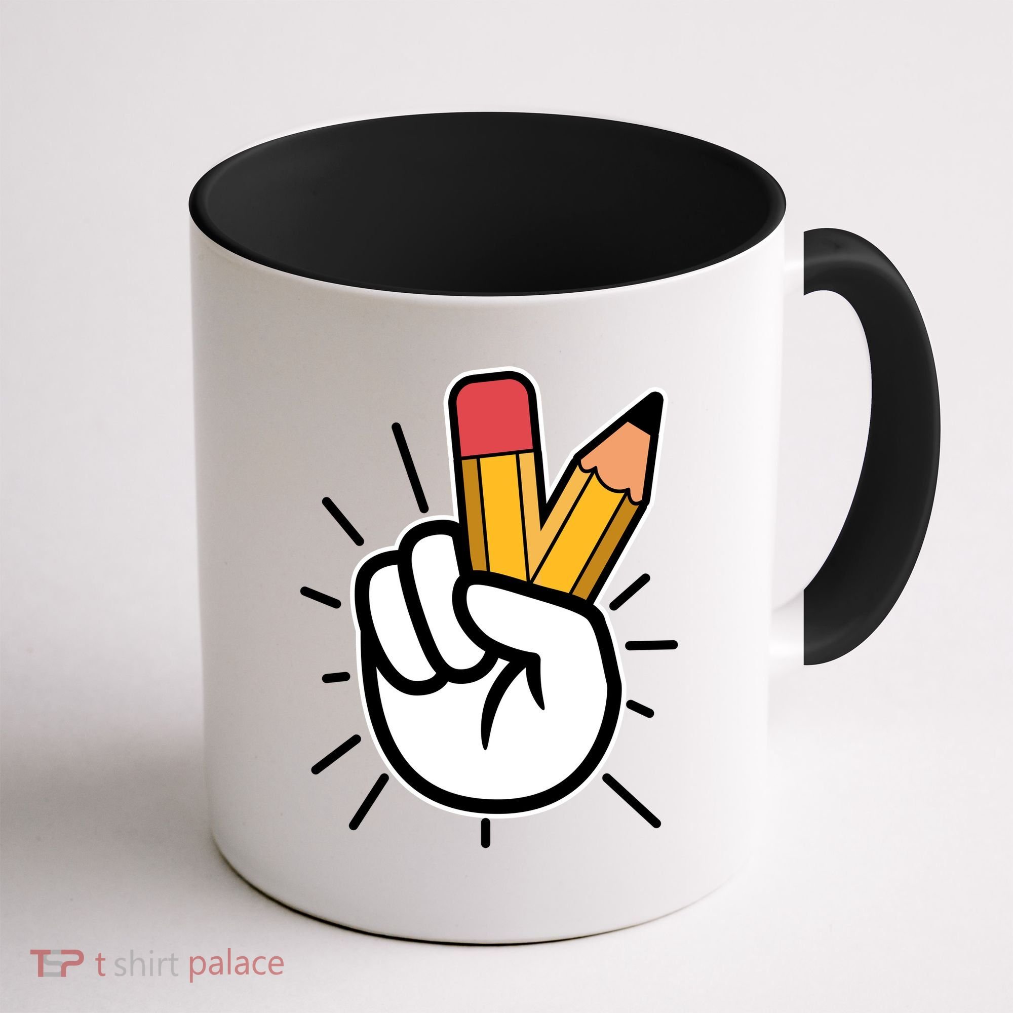 Funny Peace Hand With Pencil Fingers Coffee Mug