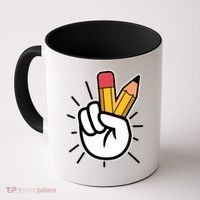 Funny Peace Hand With Pencil Fingers Coffee Mug thumb 0