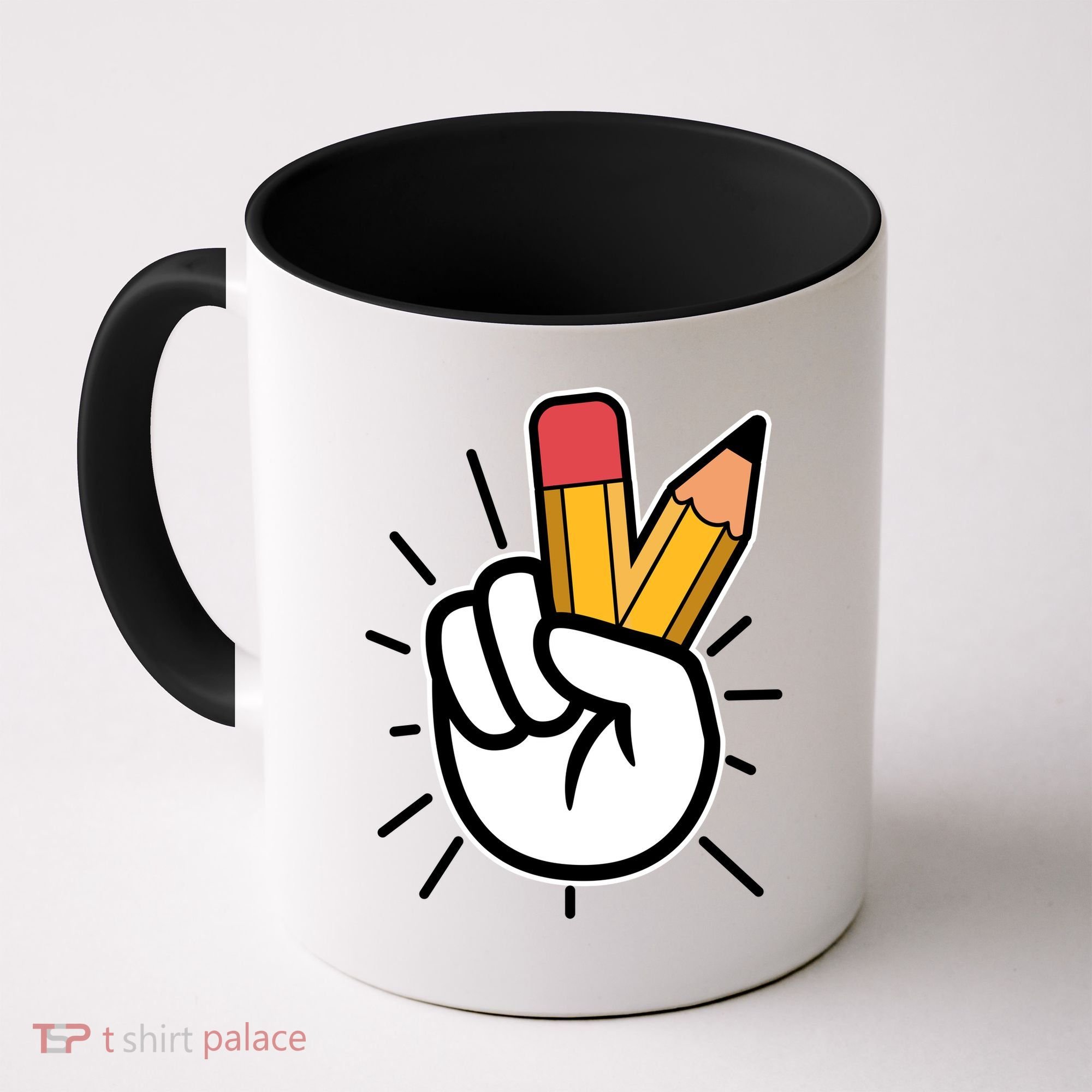 Funny Peace Hand With Pencil Fingers Coffee Mug