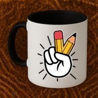 Funny Peace Hand With Pencil Fingers Coffee Mug thumb 2