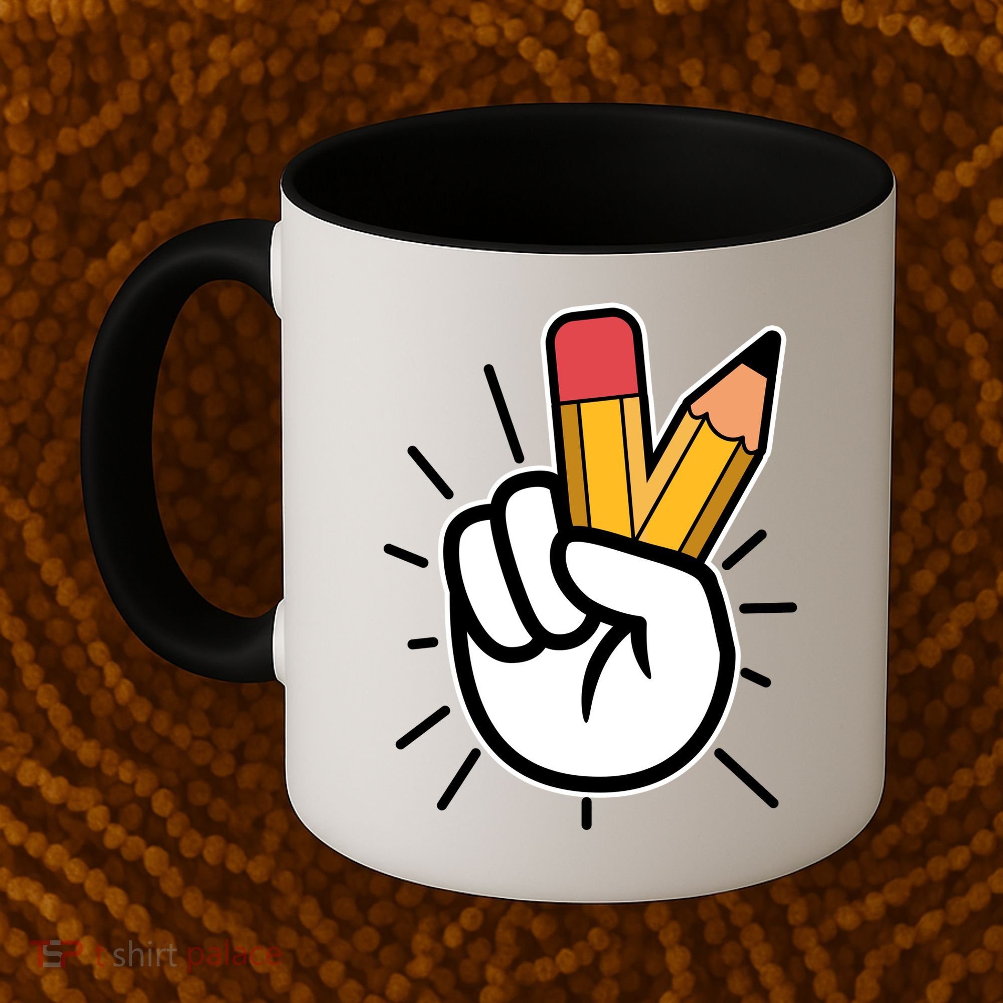 Funny Peace Hand With Pencil Fingers Coffee Mug