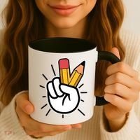 Funny Peace Hand With Pencil Fingers Coffee Mug thumb 3