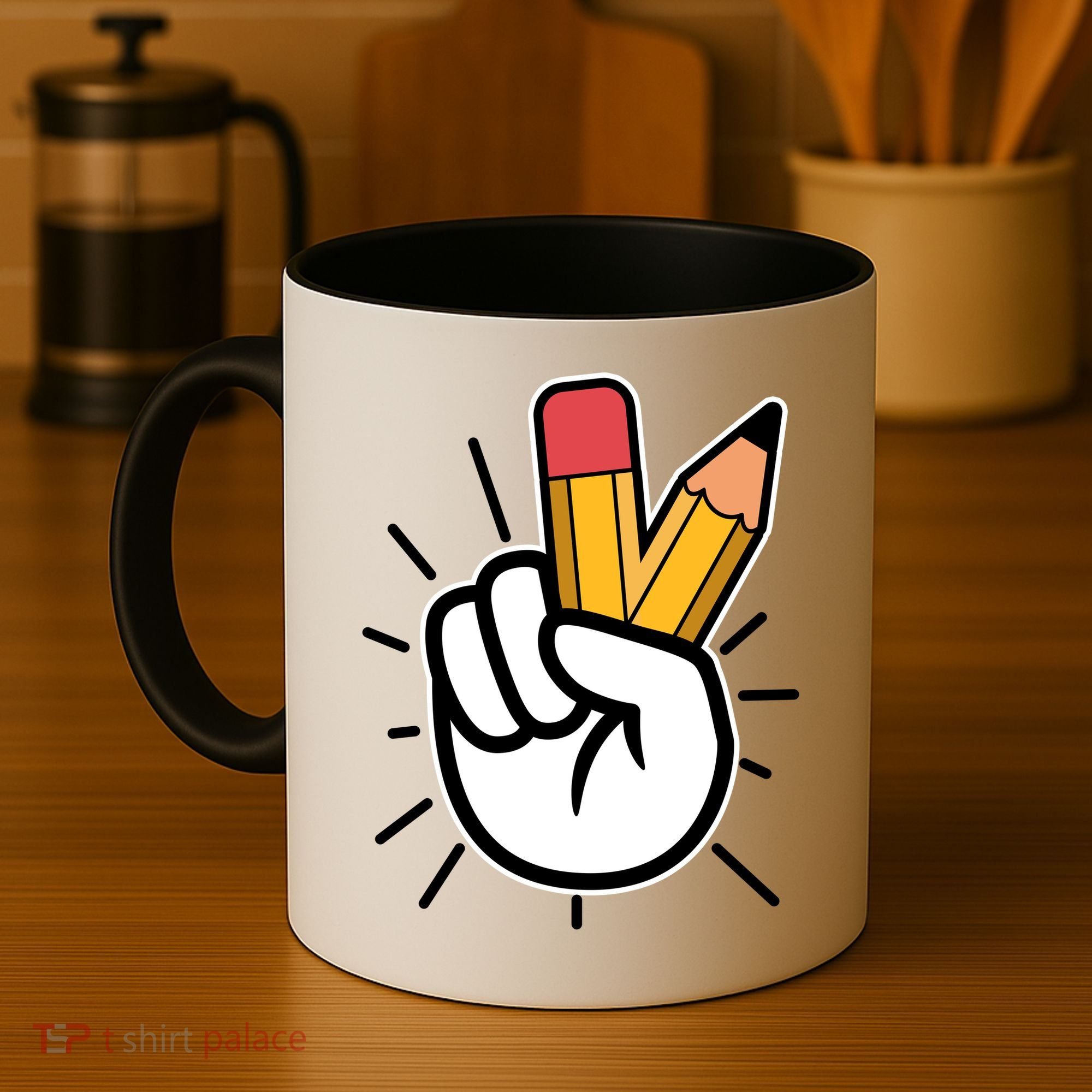 Funny Peace Hand With Pencil Fingers Coffee Mug