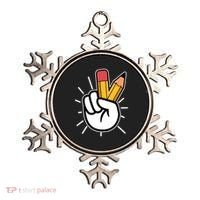 Funny Peace Hand With Pencil Fingers Ornament thumb 0