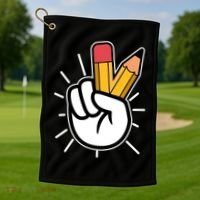 Funny Peace Hand With Pencil Fingers Golf Towel thumb 1