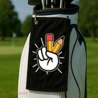 Funny Peace Hand With Pencil Fingers Golf Towel thumb 2