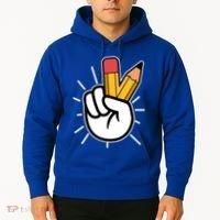 Funny Peace Hand With Pencil Fingers Hoodie thumb 2