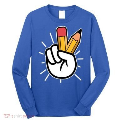 Funny Peace Hand With Pencil Fingers Long Sleeve Shirt