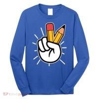 Funny Peace Hand With Pencil Fingers Long Sleeve Shirt thumb 0