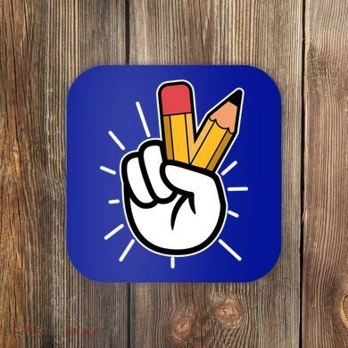 Funny Peace Hand With Pencil Fingers Coaster
