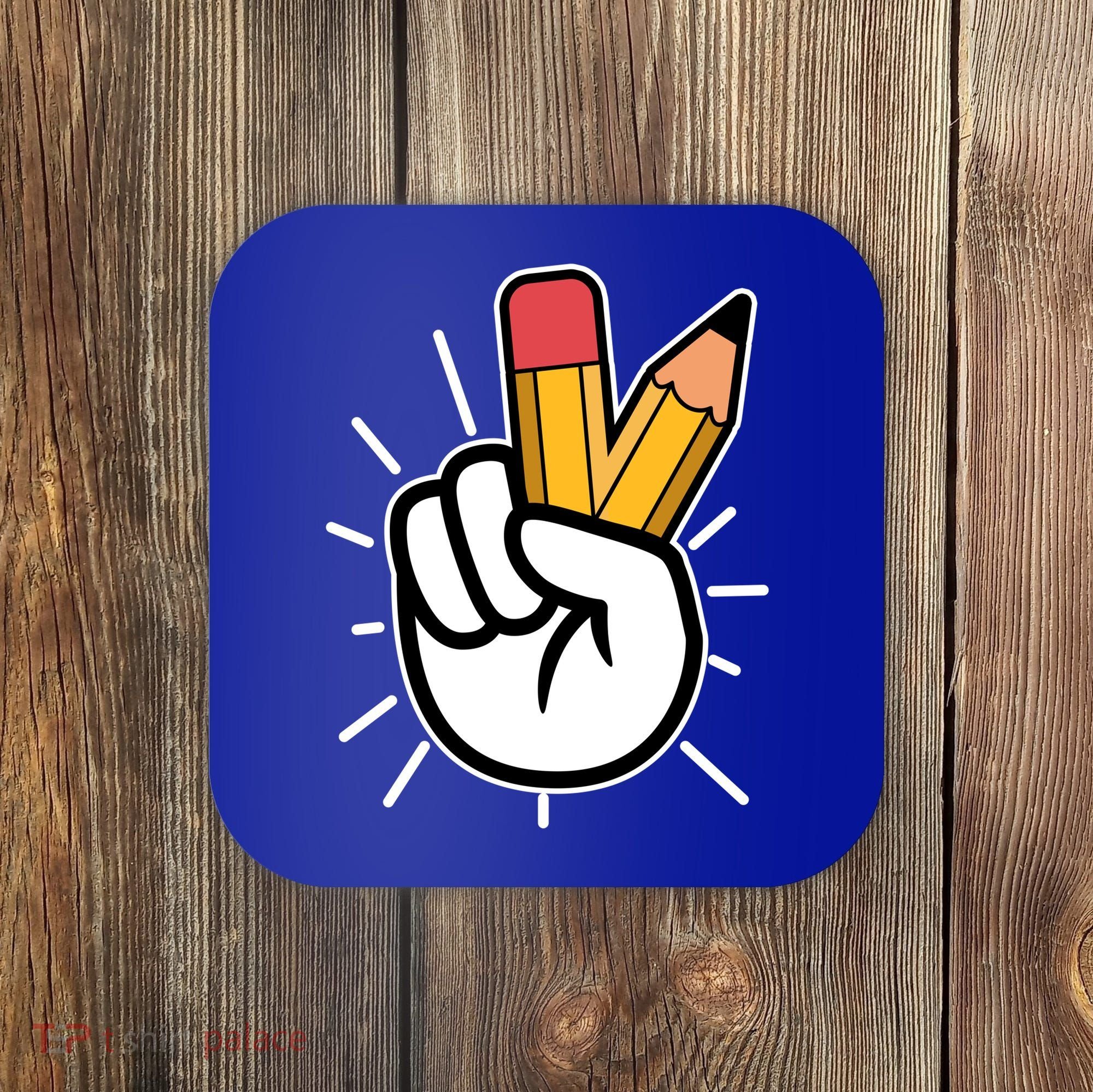 Funny Peace Hand With Pencil Fingers Coaster
