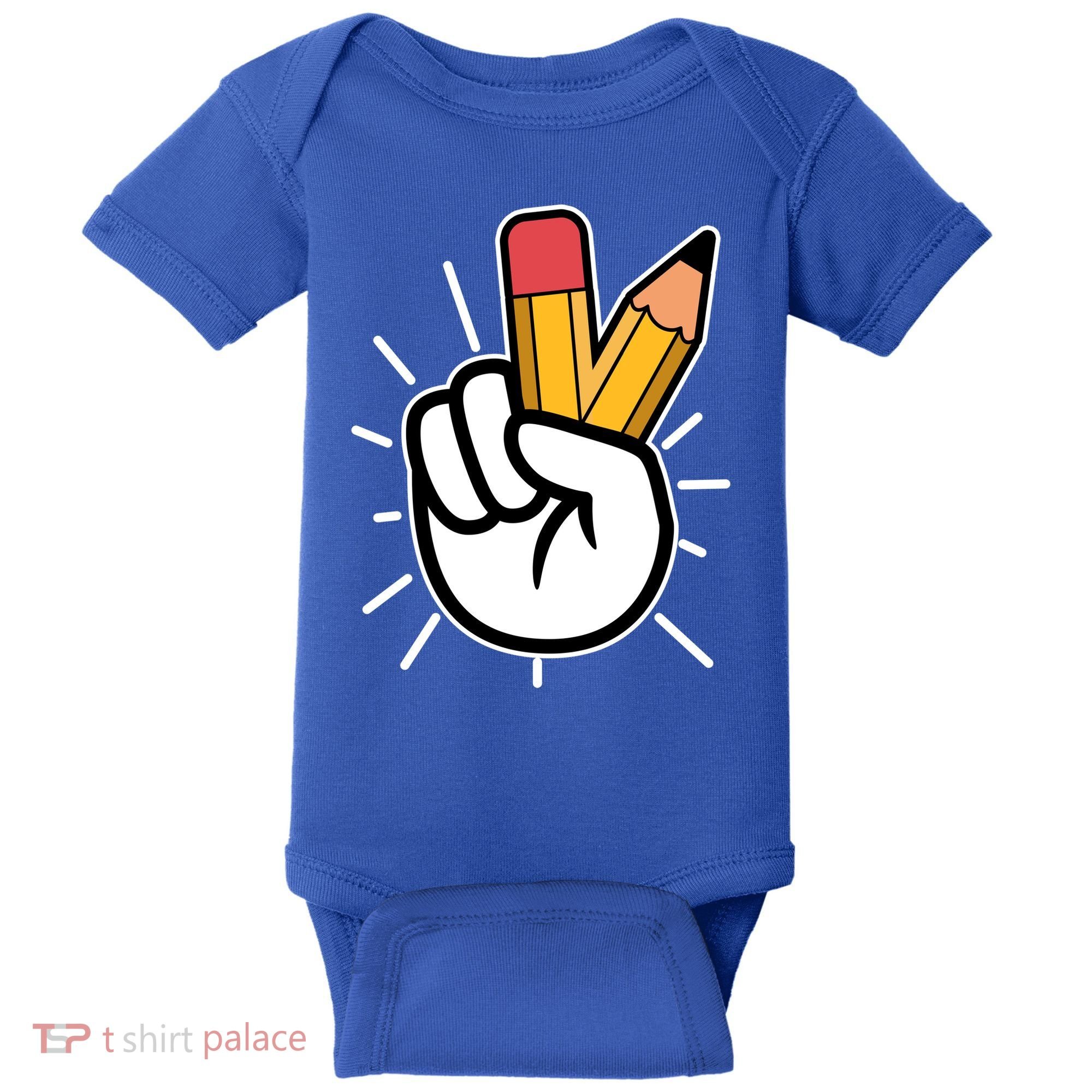 Funny Peace Hand With Pencil Fingers Baby Bodysuit