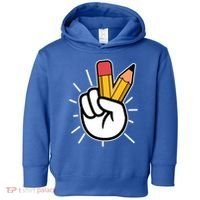 Funny Peace Hand With Pencil Fingers Toddler Hoodie thumb 0
