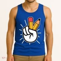 Funny Peace Hand With Pencil Fingers Tank Top thumb 3