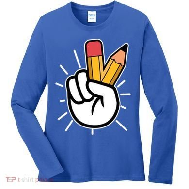 Funny Peace Hand With Pencil Fingers Women's Long Sleeve Shirt